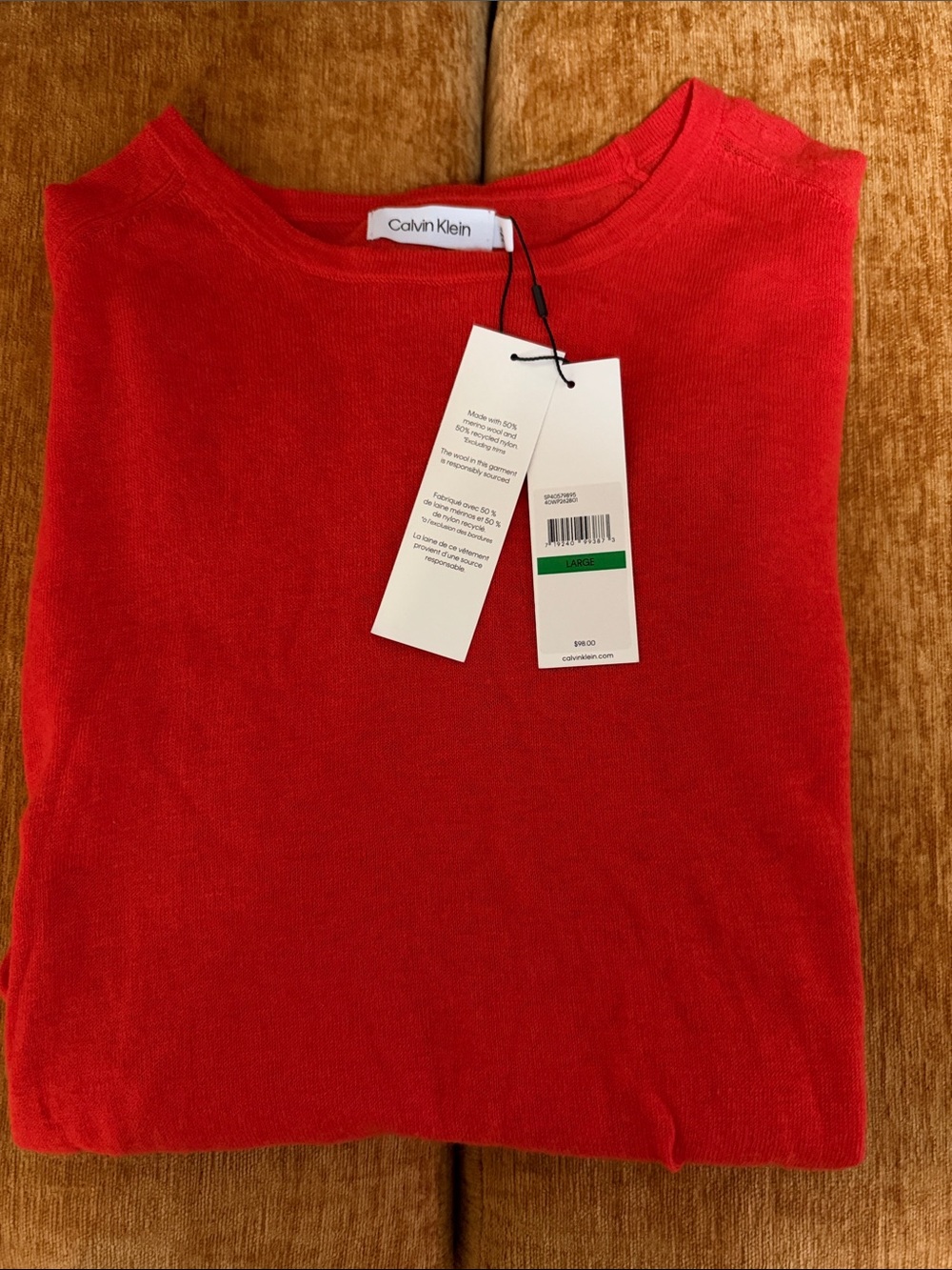 Calvin Klein Merino Wool Blend Crewneck Sweater Red